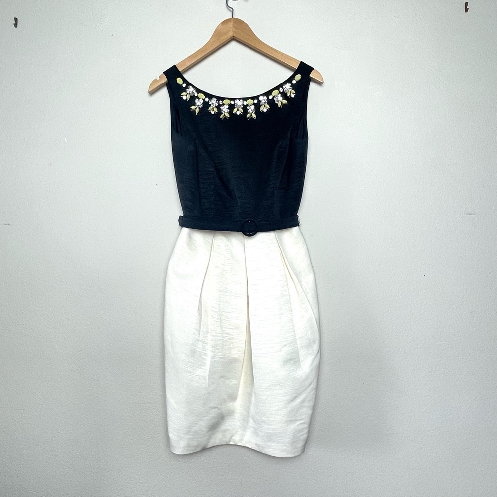 Eliza J Embellished Neckline Dress | Black & Ivory Knee Length Tulip Skirt | 4 - Picture 15 of 17